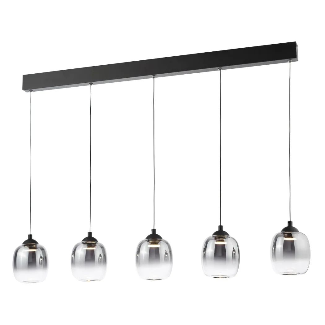 Ramona 5 Light Black & Smoked Glass LED Ceiling Pendant Bar