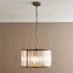 Resto Crystal & Antique Brass Pendant Ceiling Light