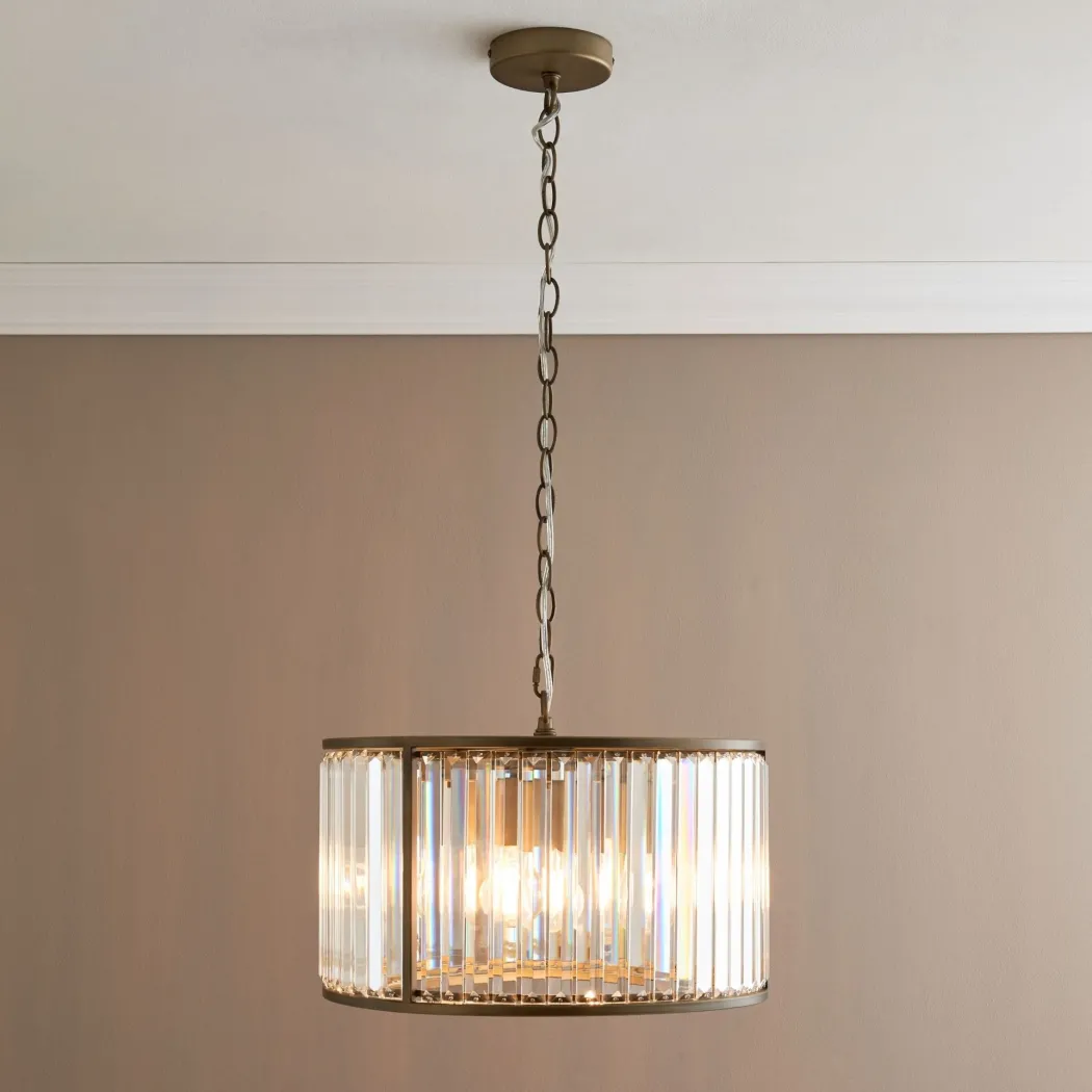 Resto Crystal & Antique Brass Pendant Ceiling Light