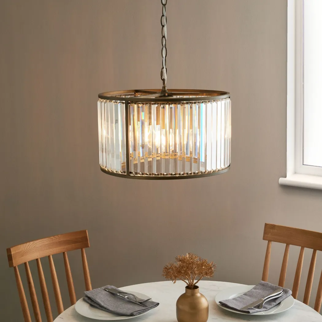 Resto Crystal & Antique Brass Pendant Ceiling Light