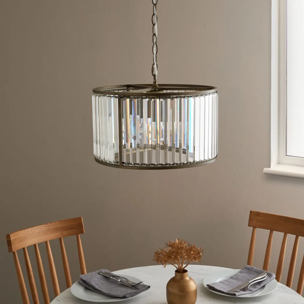 Resto Crystal & Antique Brass Pendant Ceiling Light