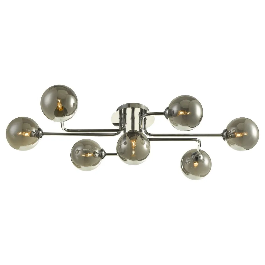 Reyna 7 Light Semi Flush Polished Chrome Smoked Glass Ceiling Light