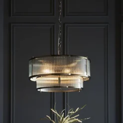 Ridgeston 5 Light Antique Brass & Glass Pendant Ceiling Light
