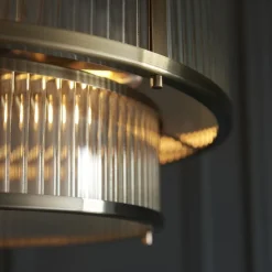 Ridgeston 5 Light Antique Brass & Glass Pendant Ceiling Light