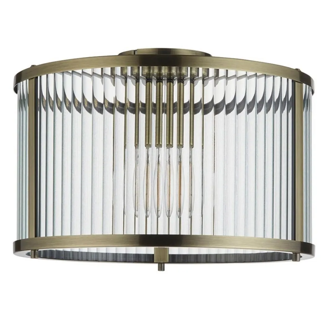 Ridgeton Antique Brass & Glass Flush Ceiling Light