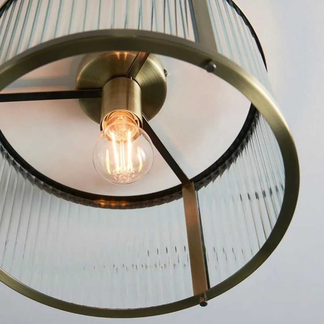 Ridgeton Antique Brass & Glass Flush Ceiling Light