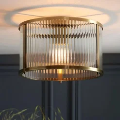 Ridgeton Antique Brass & Glass Flush Ceiling Light