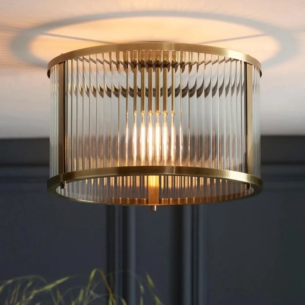 Ridgeton Antique Brass & Glass Flush Ceiling Light