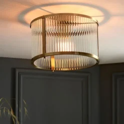 Ridgeton Antique Brass & Glass Flush Ceiling Light