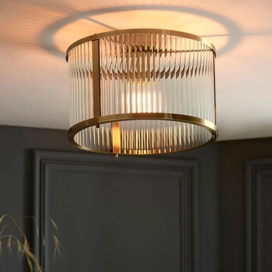 Ridgeton Antique Brass & Glass Flush Ceiling Light