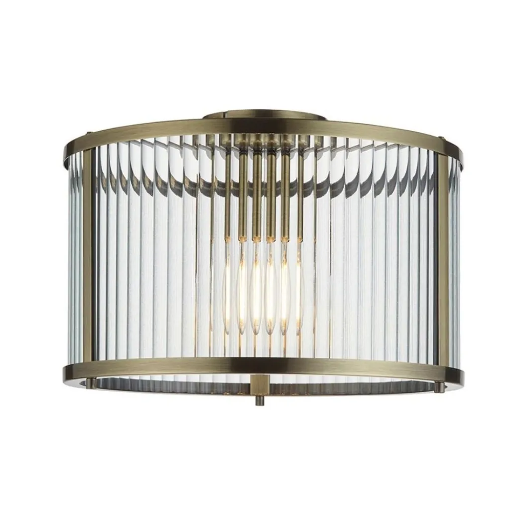 Ridgeton Antique Brass & Glass Flush Ceiling Light