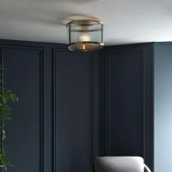 Ridgeton Antique Brass & Glass Flush Ceiling Light