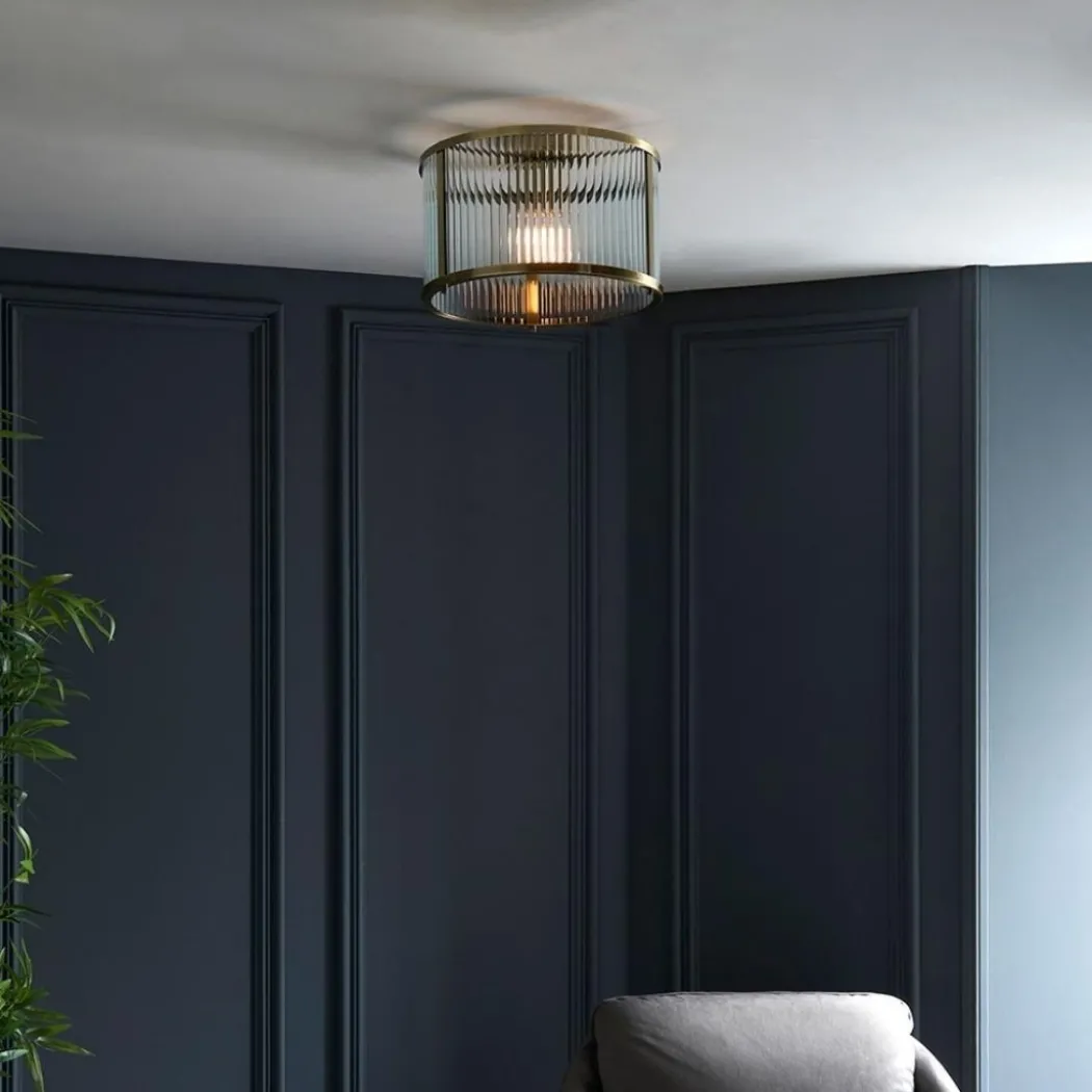 Ridgeton Antique Brass & Glass Flush Ceiling Light