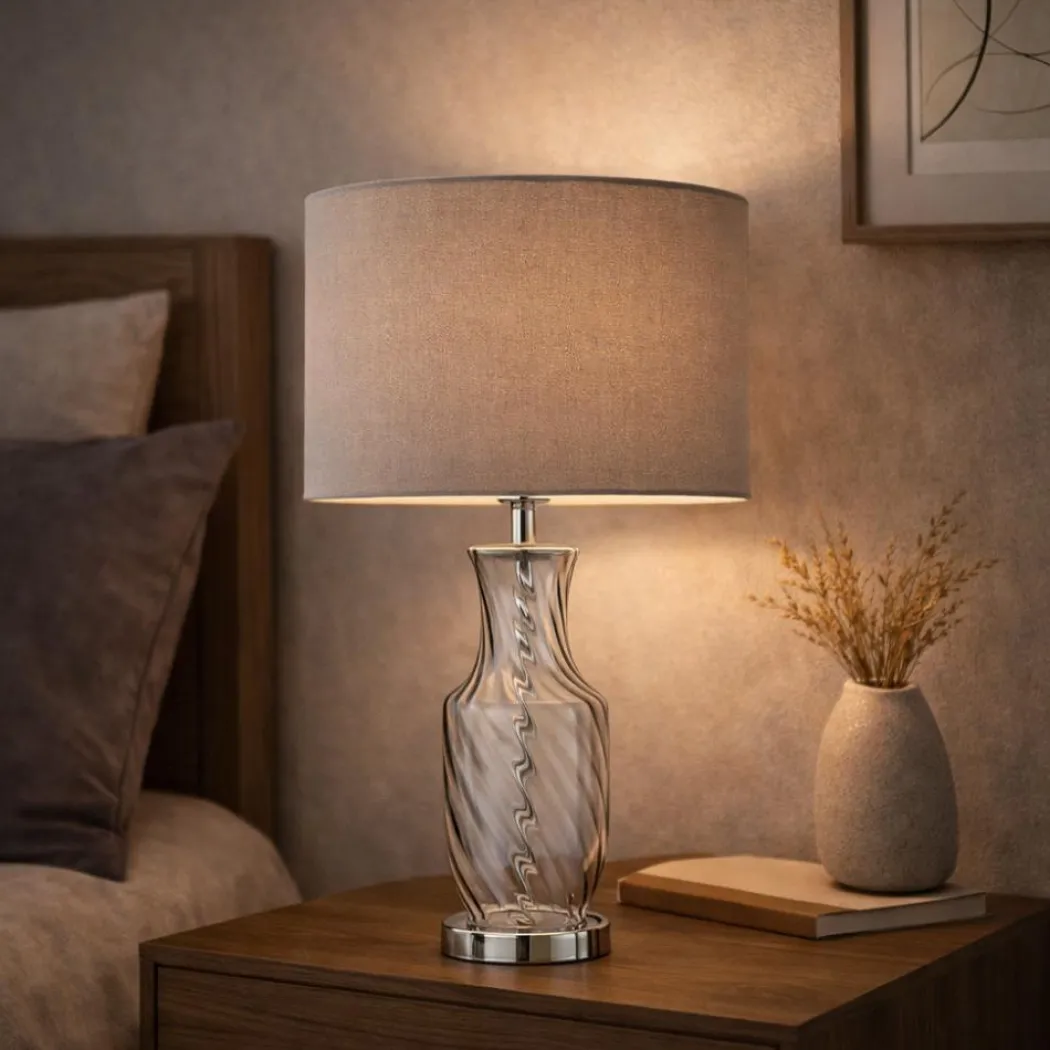 Rigl Twist Grey Glass Table Lamp