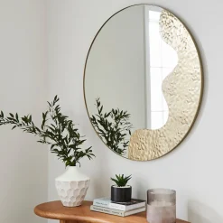 Ripple Antique Brass Round Mirror