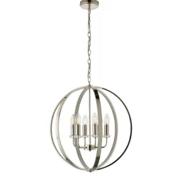 Ritz 6 Light Nickel and Crystal Ceiling Pendant