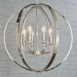 Ritz 6 Light Nickel and Crystal Ceiling Pendant
