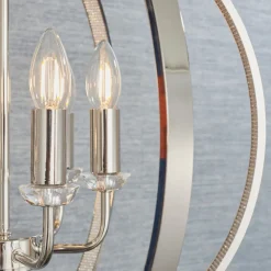 Ritz 6 Light Nickel and Crystal Ceiling Pendant