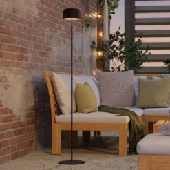 Roccanova Black Solar LED Rechargeable Touch Floor Lamp