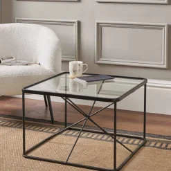 Roxy Glass & Black Metal Coffee Table
