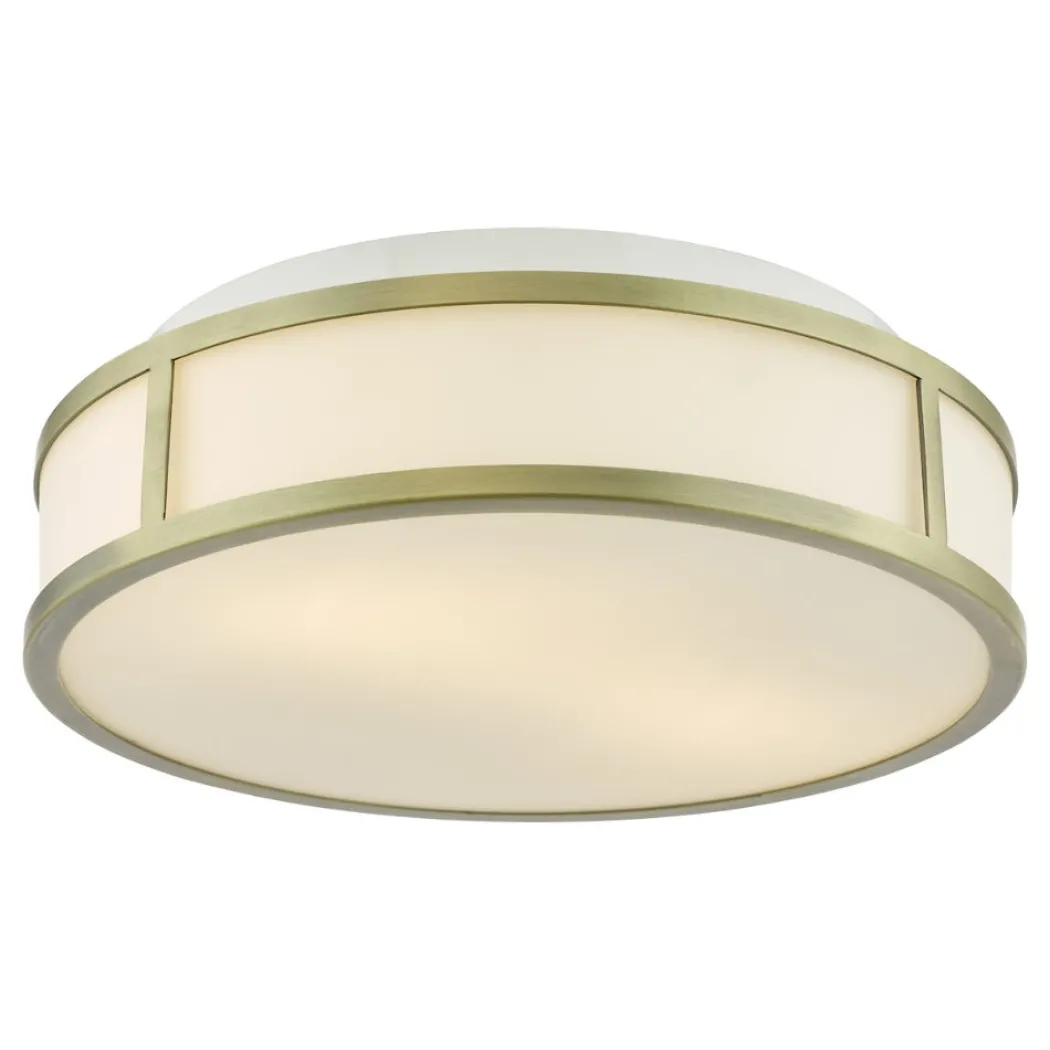 Royce 2-Light Antique Brass IP44 Flush Ceiling Light