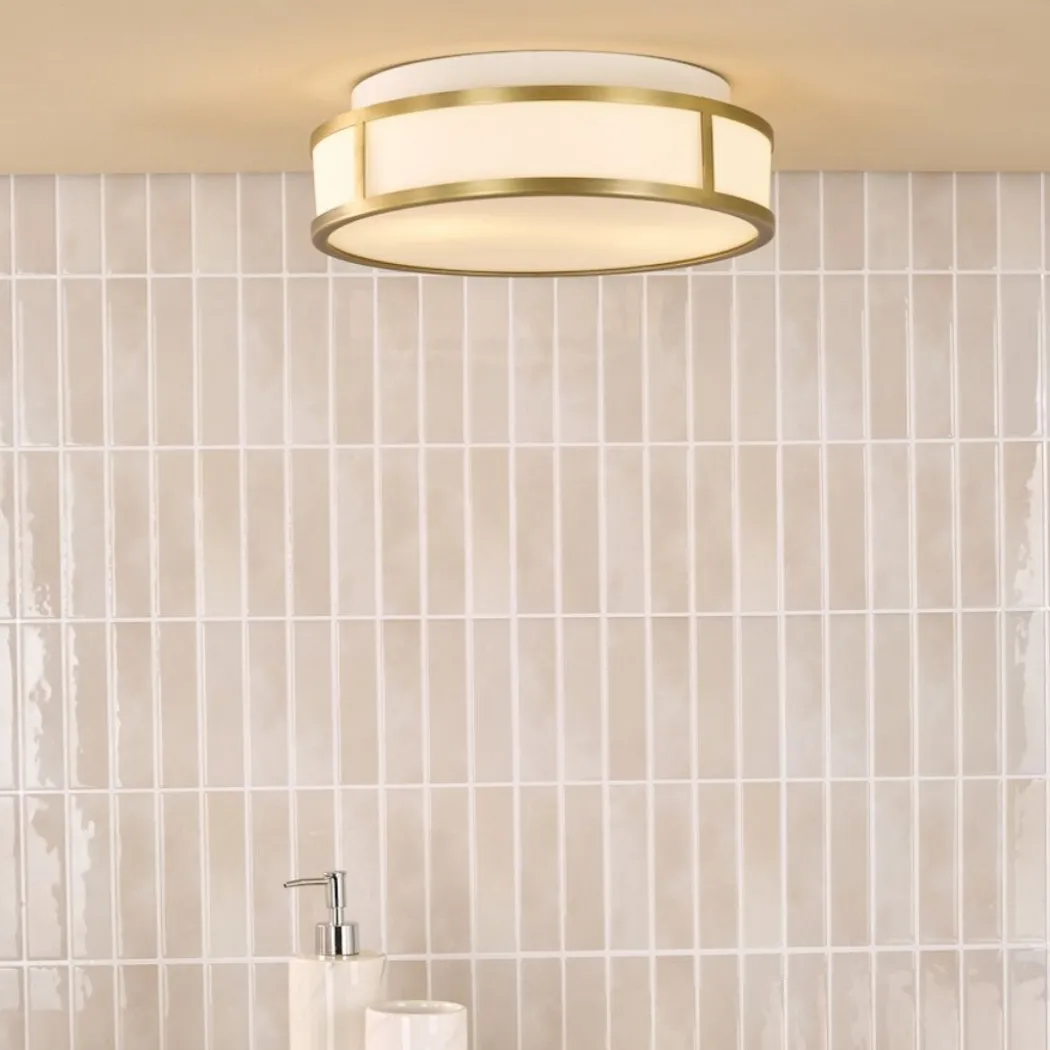 Royce 2-Light Antique Brass IP44 Flush Ceiling Light