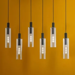 Ruben 6 Light Satin Black and Ribbed Glass Pendant Ceiling Bar