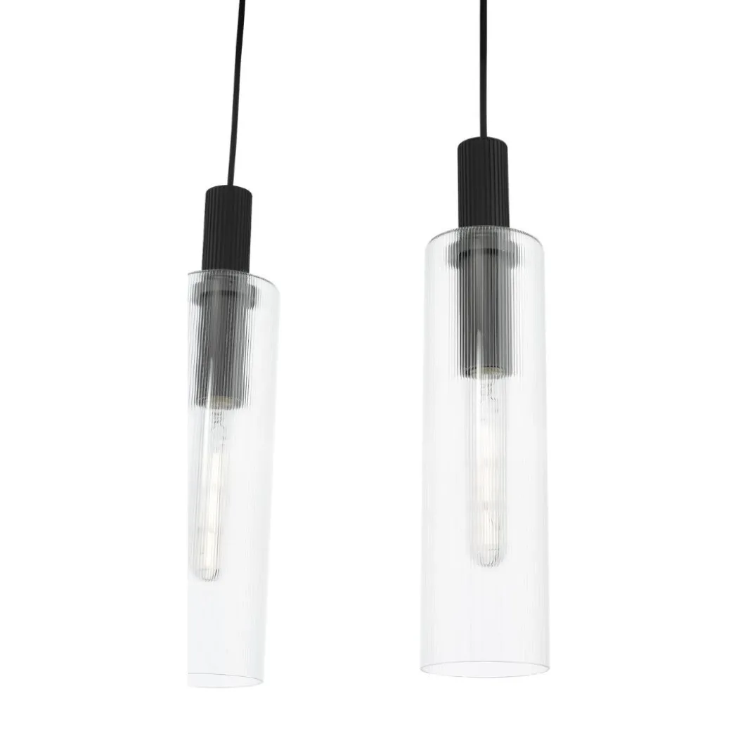 Ruben 6 Light Satin Black and Ribbed Glass Pendant Ceiling Bar