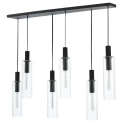 Ruben 6 Light Satin Black and Ribbed Glass Pendant Ceiling Bar