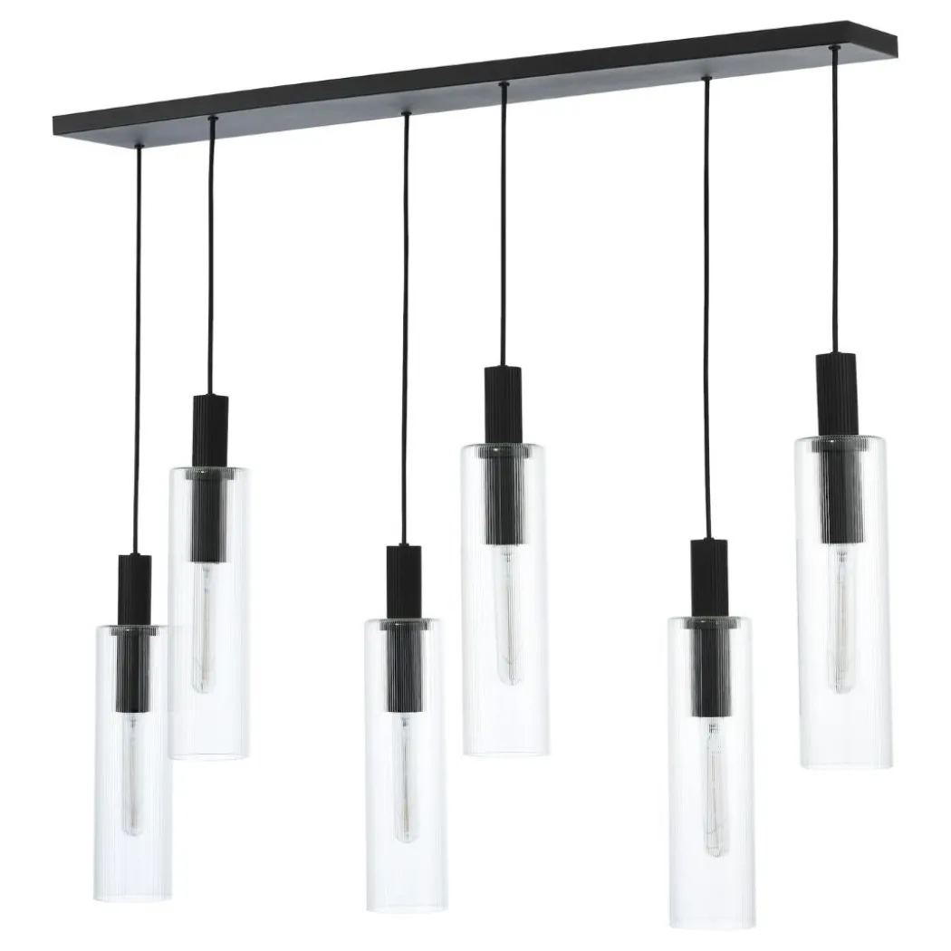 Ruben 6 Light Satin Black and Ribbed Glass Pendant Ceiling Bar