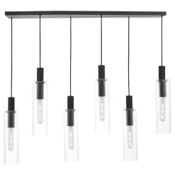 Ruben 6 Light Satin Black and Ribbed Glass Pendant Ceiling Bar