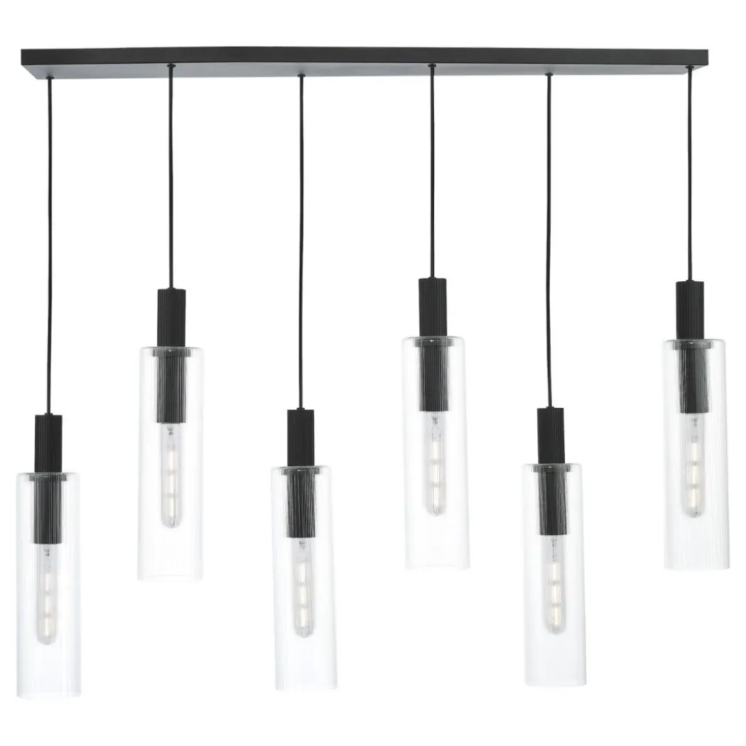 Ruben 6 Light Satin Black and Ribbed Glass Pendant Ceiling Bar
