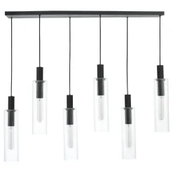 Ruben 6 Light Satin Black and Ribbed Glass Pendant Ceiling Bar