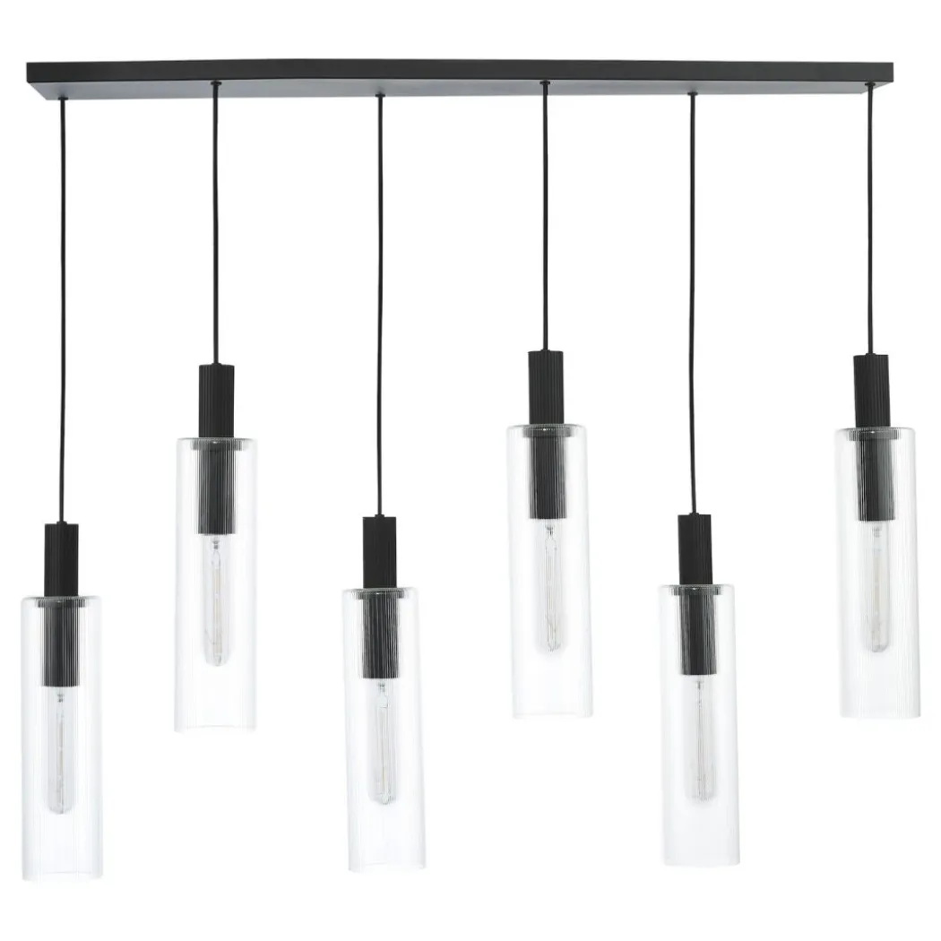 Ruben 6 Light Satin Black and Ribbed Glass Pendant Ceiling Bar