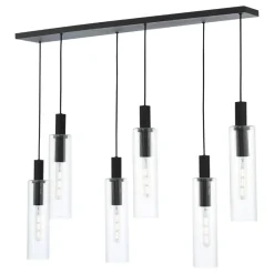 Ruben 6 Light Satin Black and Ribbed Glass Pendant Ceiling Bar