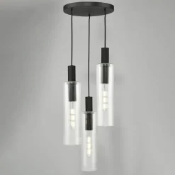 Ruben 3 Light Satin Black and Ribbed Glass Cluster Pendant Ceiling Light