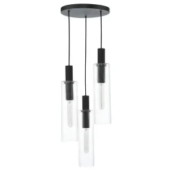 Ruben 3 Light Satin Black and Ribbed Glass Cluster Pendant Ceiling Light