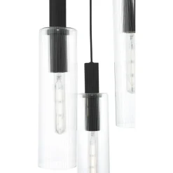 Ruben 3 Light Satin Black and Ribbed Glass Cluster Pendant Ceiling Light