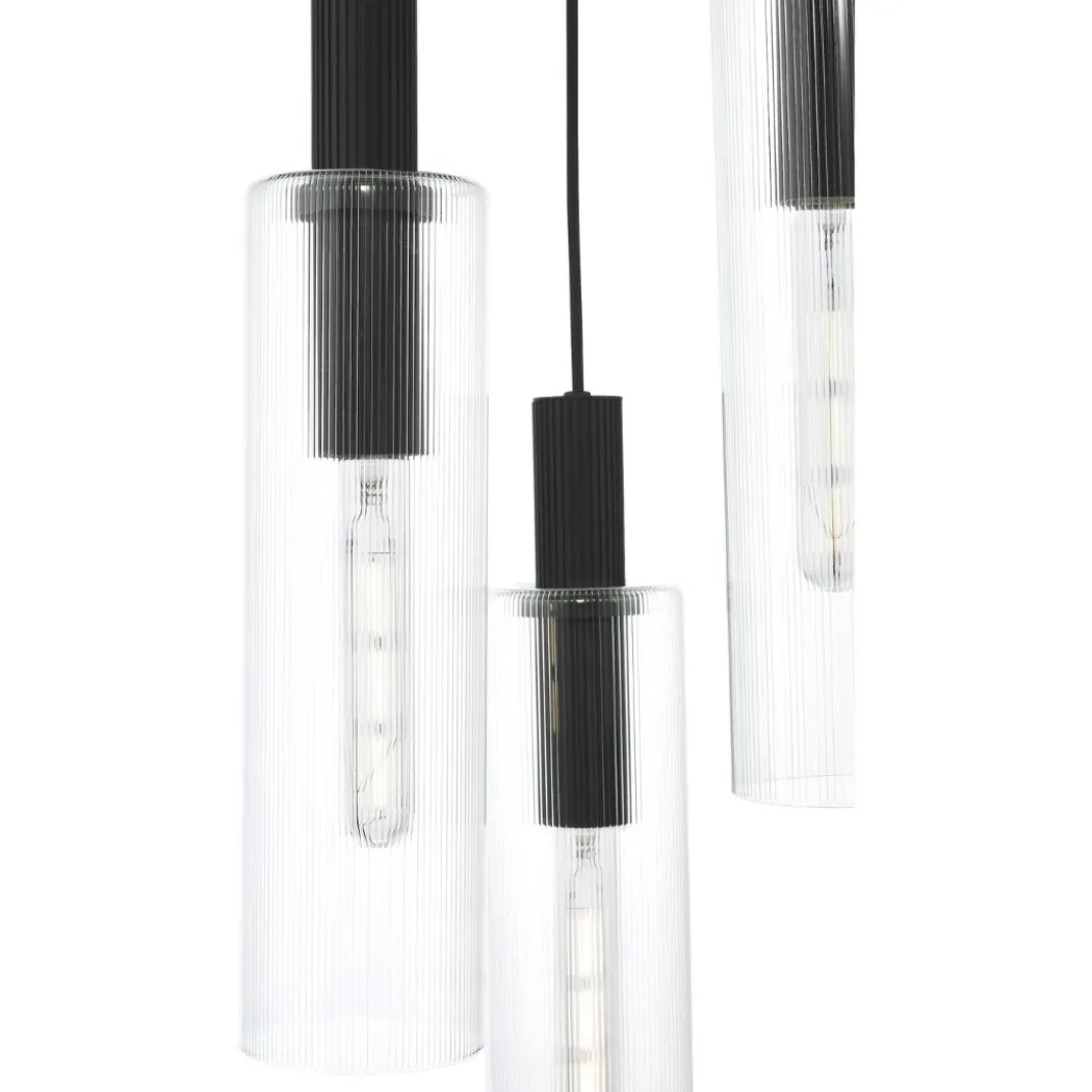 Ruben 3 Light Satin Black and Ribbed Glass Cluster Pendant Ceiling Light