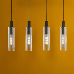 Ruben 4 Light Satin Black and Ribbed Glass Ceiling Pendant Bar