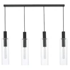 Ruben 4 Light Satin Black and Ribbed Glass Ceiling Pendant Bar