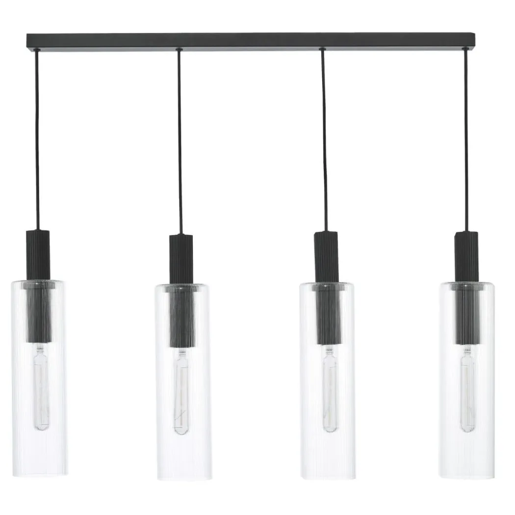 Ruben 4 Light Satin Black and Ribbed Glass Ceiling Pendant Bar