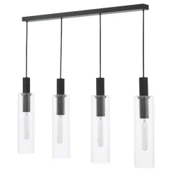 Ruben 4 Light Satin Black and Ribbed Glass Ceiling Pendant Bar