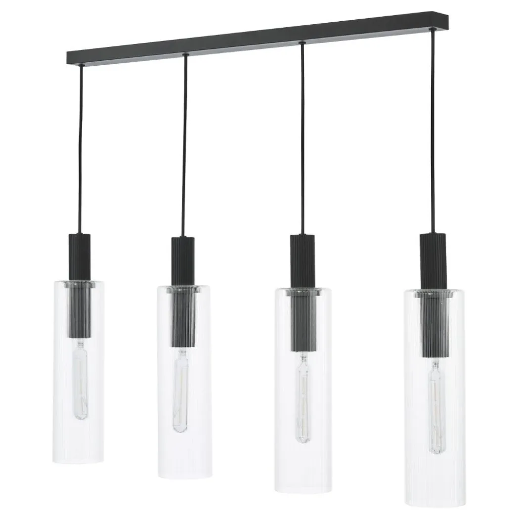 Ruben 4 Light Satin Black and Ribbed Glass Ceiling Pendant Bar
