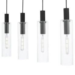 Ruben 4 Light Satin Black and Ribbed Glass Ceiling Pendant Bar