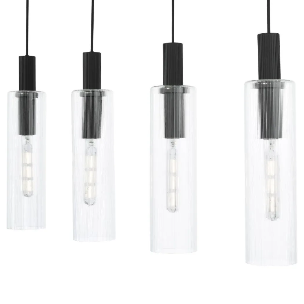 Ruben 4 Light Satin Black and Ribbed Glass Ceiling Pendant Bar