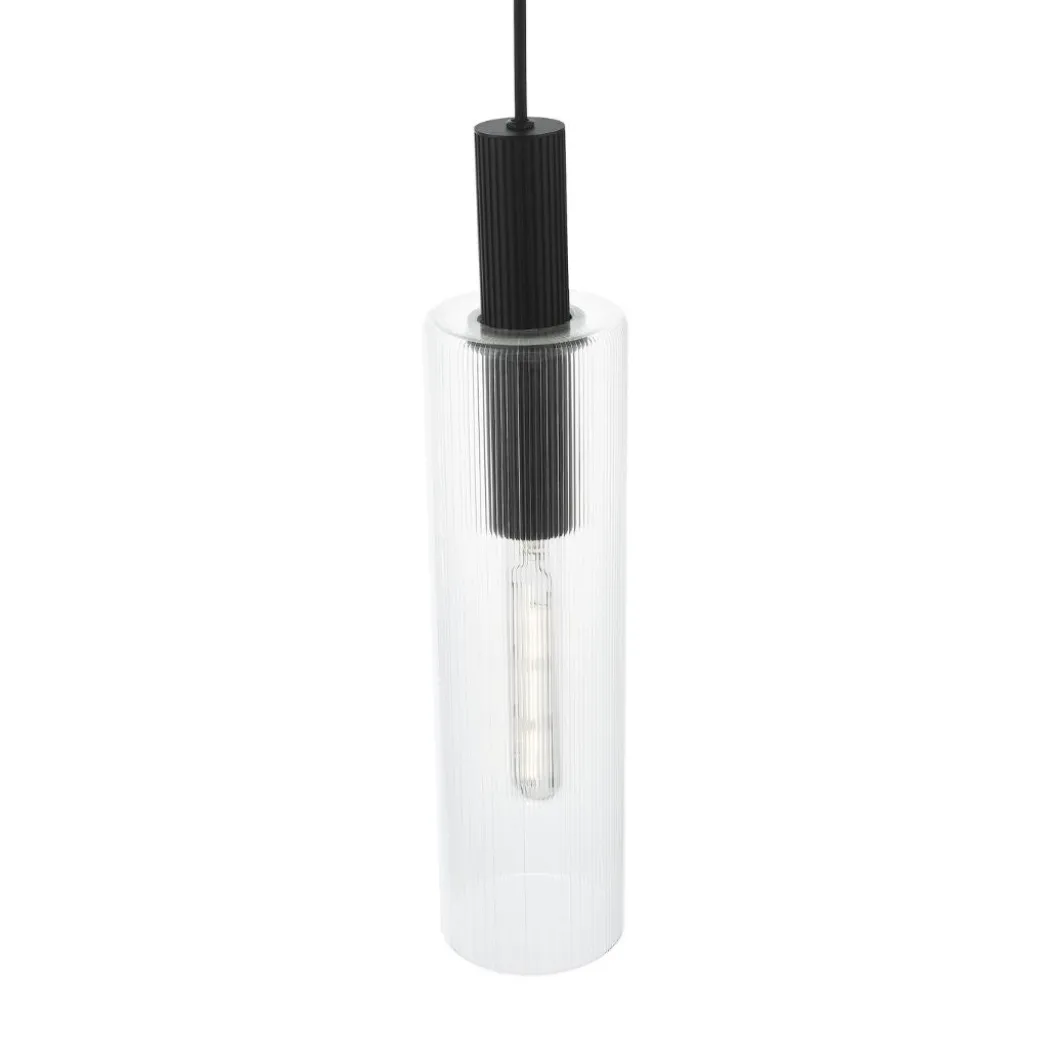 Ruben 4 Light Satin Black and Ribbed Glass Ceiling Pendant Bar