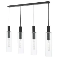 Ruben 4 Light Satin Black and Ribbed Glass Ceiling Pendant Bar