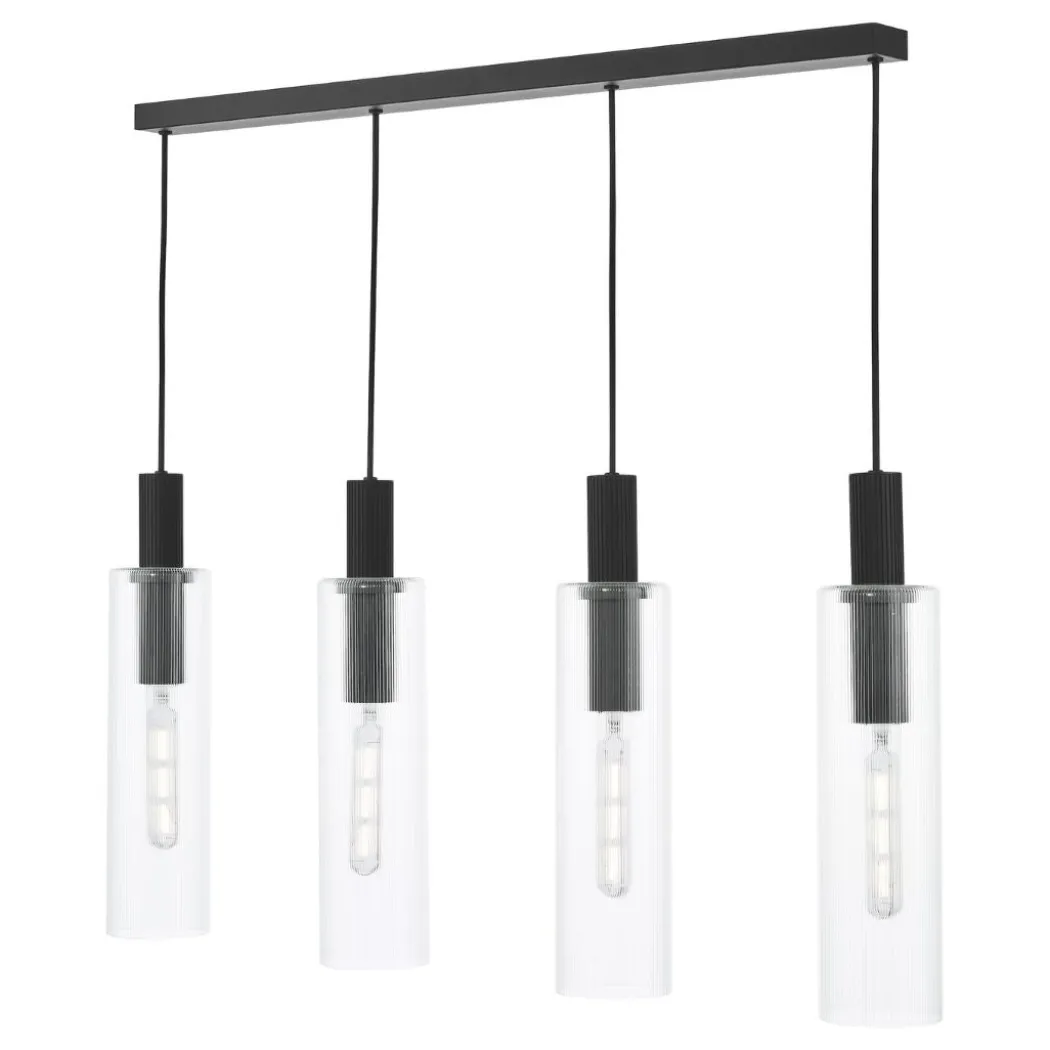 Ruben 4 Light Satin Black and Ribbed Glass Ceiling Pendant Bar