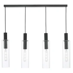 Ruben 4 Light Satin Black and Ribbed Glass Ceiling Pendant Bar